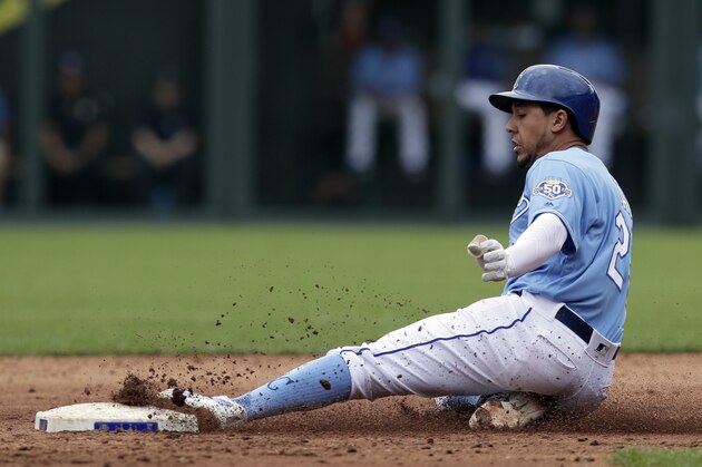 Kansas City Royals' Jon Jay during a baseball game against the Oakland Athletics at Kauffman Stadium in Kansas City, Mo., Saturday, June 2, 2018. (AP Photo/Orlin Wagner)