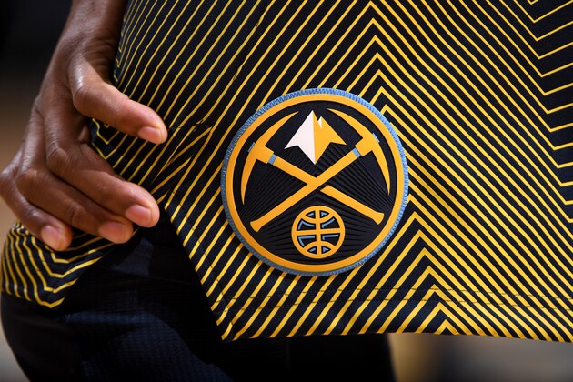 DENVER, CO - FEBRUARY 1:  Logo of the Denver Nuggets is seen during the game against the Oklahoma City Thunder on February 1, 2018 at the Pepsi Center in Denver, Colorado. NOTE TO USER: User expressly acknowledges and agrees that, by downloading and/or using this Photograph, user is consenting to the terms and conditions of the Getty Images License Agreement. Mandatory Copyright Notice: Copyright 2018 NBAE (Photo by Garrett Ellwood/NBAE via Getty Images)