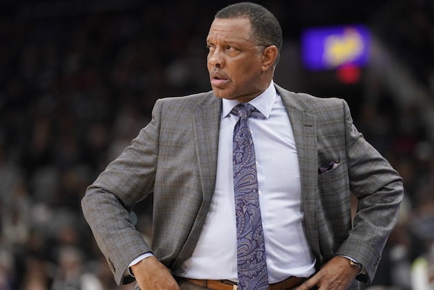 New Orleans Pelicans head coach Alvin Gentry watches play during the second half of an NBA basketball game against the San Antonio Spurs, Thursday, March 15, 2018, in San Antonio. (AP Photo/Darren Abate)