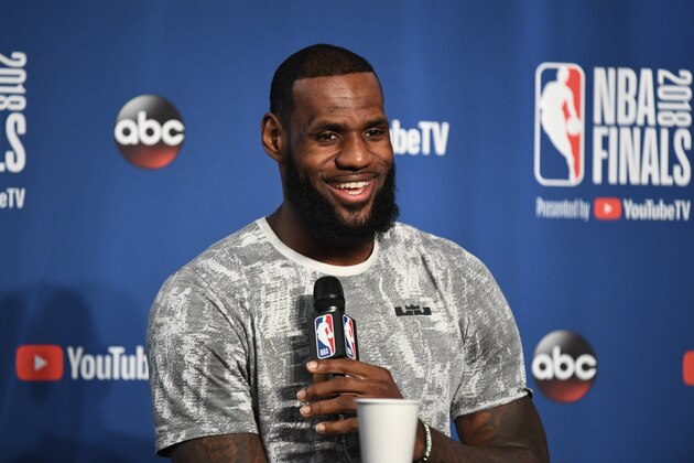 CLEVELAND, OH - JUNE 07: LeBron James of the Cleveland Cavaliers addresses the media during practice and media availability as part of the 2018 NBA Finals on June 07, 2018 at Quicken Loans Arena in Cleveland, Ohio. NOTE TO USER: User expressly acknowledges and agrees that, by downloading and or using this photograph, User is consenting to the terms and conditions of the Getty Images License Agreement. Mandatory Copyright Notice: Copyright 2018 NBAE (Photo by Garrett Ellwood/NBAE via Getty Images) CLEVELAND, OH - JUNE 07: LeBron James of the Cleveland Cavaliers addresses the media during practice and media availability as part of the 2018 NBA Finals on June 07, 2018 at Quicken Loans Arena in Cleveland, Ohio. NOTE TO USER: User expressly acknowledges and agrees that, by downloading and or using this photograph, User is consenting to the terms and conditions of the Getty Images License Agreement. Mandatory Copyright Notice: Copyright 2018 NBAE (Photo by Garrett Ellwood/NBAE via Getty Images)