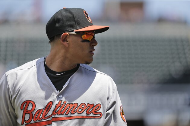 Baltimore Orioles' Manny Machado warms-up before the MLB baseball game against the New York Mets at Citi Field, Wednesday, June 6, 2018, in New York. (AP Photo/Seth Wenig)