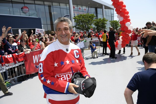 Washington Capitals owner Ted Leonsis reacts as he takes part in a sendoff rally after an NHL hockey practice, Saturday, May 26, 2018, in Arlington, Va. (AP Photo/Nick Wass) Washington Capitals owner Ted Leonsis reacts as he takes part in a sendoff rally after an NHL hockey practice, Saturday, May 26, 2018, in Arlington, Va. (AP Photo/Nick Wass)