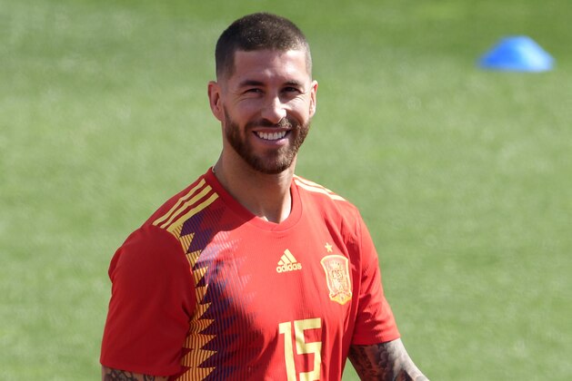 Spain's defender Sergio Ramos smiles during a training session at Las Rozas de Madrid sports city on June 5, 2018. (Photo by JAVIER SORIANO / AFP) (Photo credit should read JAVIER SORIANO/AFP/Getty Images) Spain's defender Sergio Ramos smiles during a training session at Las Rozas de Madrid sports city on June 5, 2018. (Photo by JAVIER SORIANO / AFP) (Photo credit should read JAVIER SORIANO/AFP/Getty Images)