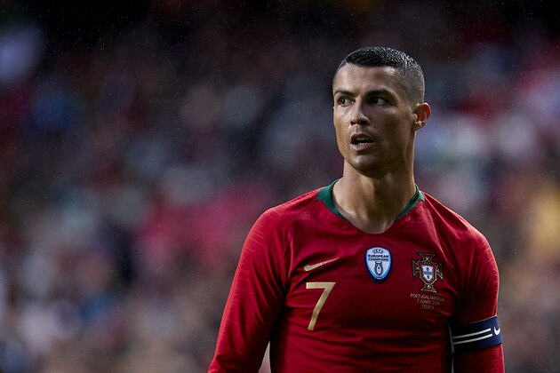 LISBOA, PORTUGAL - JUNE 07:  Cristiano Ronaldo of Portugal looks on during the friendly match of preparation for FIFA 2018 World Cup between Portugal and Algeria at the Estadio do Sport Lisboa e Benfica on June 7, 2018 in Lisboa, Portugal.  (Photo by Quality Sport Images/Getty Images)