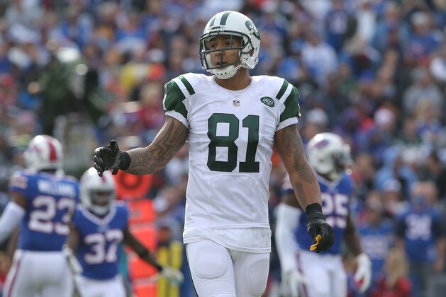 ORCHARD PARK, NY - NOVEMBER 17: Kellen Winslow #81 of the New York Jets during NFL game action against the Buffalo Bills at Ralph Wilson Stadium on November 17, 2013 in Orchard Park, New York. (Photo by Tom Szczerbowski/Getty Images)