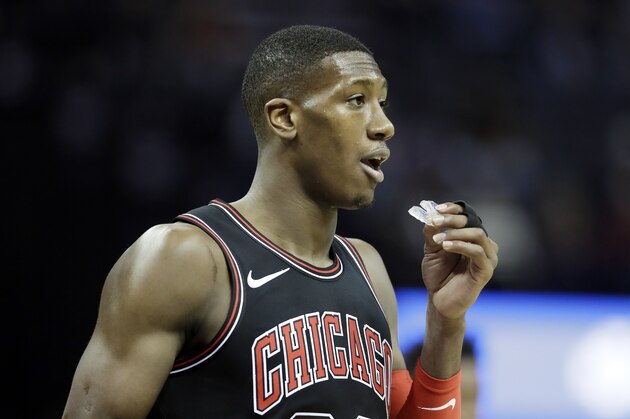 Chicago Bulls guard Kris Dunn plays against the Memphis Grizzlies in the first half of an NBA basketball game Thursday, March 15, 2018, in Memphis, Tenn. (AP Photo/Mark Humphrey)