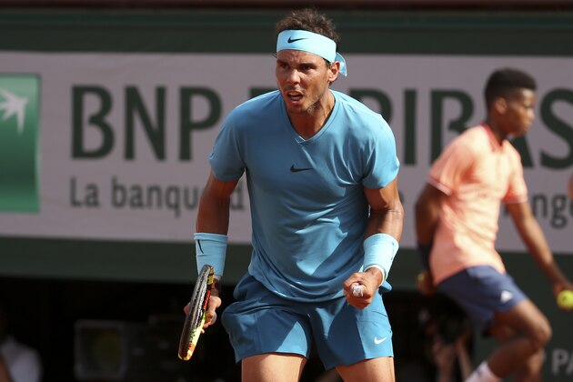 PARIS, FRANCE - JUNE 8: Rafael Nadal of Spain celebrates his victory against Juan Martin Del Potro of Argentina during the semi-final on Day 13 of the 2018 French Open at Roland Garros stadium on June 8, 2018 in Paris, France. (Photo by Jean Catuffe/Getty Images)