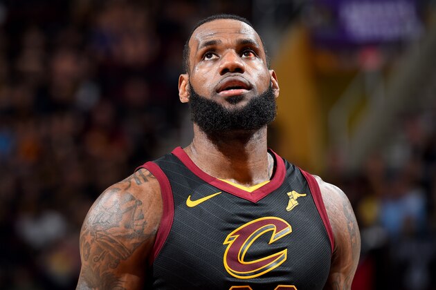 CLEVELAND, OH - JUNE 8: LeBron James #23 of the Cleveland Cavaliers looks on during the game against the Golden State Warriors during Game Four of the 2018 NBA Finals on June 8, 2018 at Quicken Loans Arena in Cleveland, Ohio. NOTE TO USER: User expressly acknowledges and agrees that, by downloading and or using this Photograph, user is consenting to the terms and conditions of the Getty Images License Agreement. Mandatory Copyright Notice: Copyright 2018 NBAE (Photo by Andrew D. Bernstein/NBAE via Getty Images)