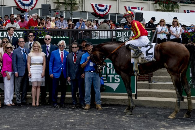 ELMONT, NY - JUNE 09: The connections of #2, Abel Tasman celebrate her victory in the Ogden Phipps on Belmont Stakes Day at Belmont Park on June 9, 2018 in Elmont, New York. (Photo by Eric Patterson/Eclipse Sportswire/Getty Images)