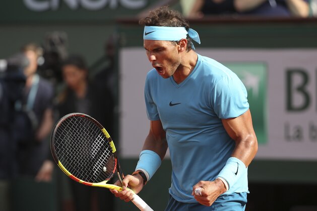 PARIS, FRANCE - JUNE 8: Rafael Nadal of Spain celebrates his victory in semi-final during Day 13 of the 2018 French Open at Roland Garros stadium on June 8, 2018 in Paris, France. (Photo by Jean Catuffe/Getty Images)