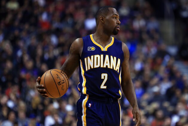 TORONTO, ON - MARCH 19:  Rodney Stuckey #2 of the Indiana Pacers dribbles the ball during the first half of an NBA game against the Toronto Raptors at Air Canada Centre on March 19, 2017 in Toronto, Canada.  NOTE TO USER: User expressly acknowledges and agrees that, by downloading and or using this photograph, User is consenting to the terms and conditions of the Getty Images License Agreement.  (Photo by Vaughn Ridley/Getty Images)