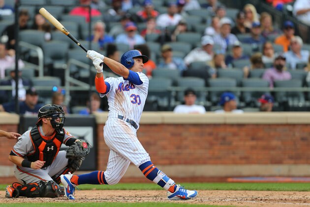 NEW YORK, NY - JUNE 06: Michael Conforto #30 of the New York Mets in action against the Baltimore Orioles during a game at Citi Field on June 6, 2018 in the Flushing neighborhood of the Queens borough of New York City. (Photo by Rich Schultz/Getty Images)