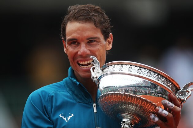 PARIS, FRANCE - JUNE 10: Rafael Nadal of Spain is seen with the trophy after his Men's Singles Final match against Dominic Thiem of Austria during day fiftteen of the 2018 French Open at Roland Garros on June 10, 2018 in Paris, France.  (Photo by Ian MacNicol/Getty Images)