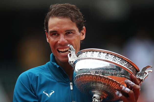 PARIS, FRANCE - JUNE 10: Rafael Nadal of Spain is seen with the trophy after his Men's Singles Final match against Dominic Thiem of Austria during day fiftteen of the 2018 French Open at Roland Garros on June 10, 2018 in Paris, France.  (Photo by Ian MacNicol/Getty Images)