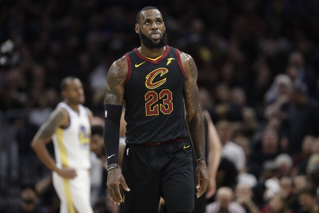 Cleveland Cavaliers' LeBron James in action in the first half of Game 4 of basketball's NBA Finals against the Golden State Warriors, Friday, June 8, 2018, in Cleveland. (AP Photo/Tony Dejak)
