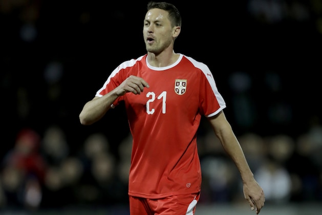 Serbia's Nemanja Matic during the international friendly soccer match between Serbia and Nigeria at The Hive Stadium in London, Tuesday, March 27, 2018. (AP Photo/Matt Dunham)