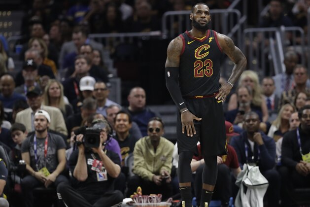 Cleveland Cavaliers' LeBron James in action in the first half of Game 4 of basketball's NBA Finals against the Golden State Warriors, Friday, June 8, 2018, in Cleveland. (AP Photo/Tony Dejak)