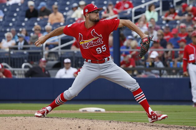 WEST PALM BEACH, FL - MARCH 3: Daniel Poncedeleon #95 of the St Louis Cardinals throws the ball against the Washington Nationals in the eighth inning during a spring training game at The Ballpark of the Palm Beaches on March 3, 2017 in West Palm Beach, Florida. The Cardinals defeated the Nationals 2-1 in ten innings. (Photo by Joel Auerbach/Getty Images)