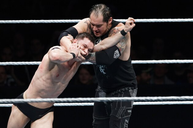 PARIS, FRANCE - MAY 19:  Finn Balor (L) in action vs Baron Corbin during WWE Live AccorHotels Arena Popb Paris Bercy on May 19, 2018 in Paris, France.  (Photo by Sylvain Lefevre/Getty Images)