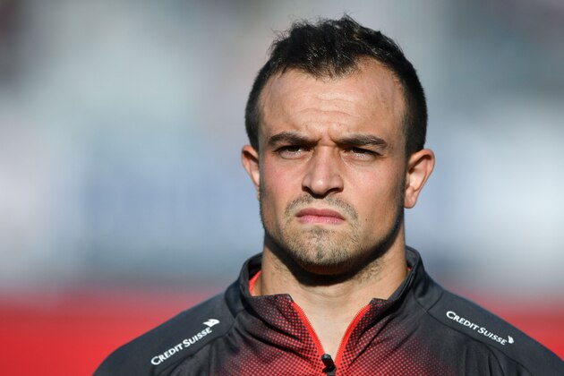 Switzerland's midfielder Xherdan Shaqiri stands prior an international friendly football match between Switzerland and Japan at Cornaredo stadium in Lugano on June 8, 2018. (Photo by Fabrice COFFRINI / AFP)        (Photo credit should read FABRICE COFFRINI/AFP/Getty Images)