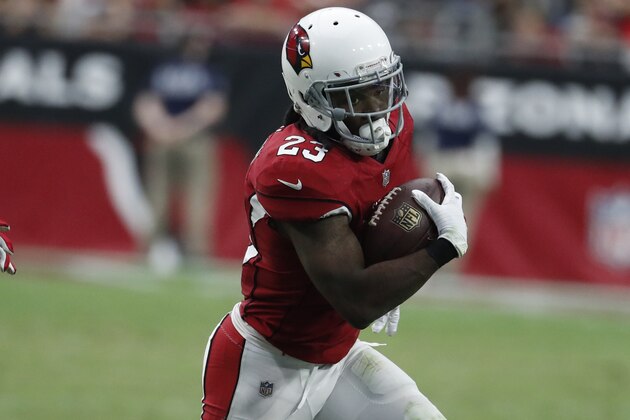 Arizona Cardinals running back Chris Johnson (23) during an NFL football game against the San Francisco 49ers, Sunday, Oct. 1, 2017, in Glendale, Ariz. (AP Photo/Rick Scuteri)