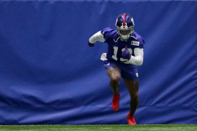 New York Giants wide receiver Odell Beckham works out during NFL football training camp, Wednesday, April 25, 2018, in East Rutherford, N.J. (AP Photo/Julio Cortez) New York Giants wide receiver Odell Beckham works out during NFL football training camp, Wednesday, April 25, 2018, in East Rutherford, N.J. (AP Photo/Julio Cortez)