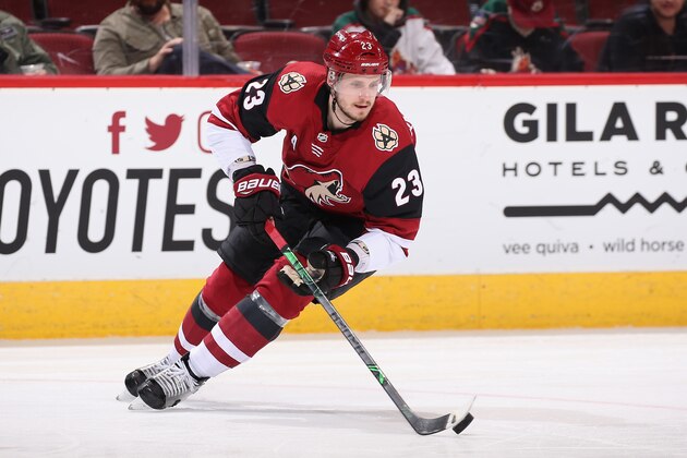GLENDALE, AZ - JANUARY 22:  Oliver Ekman-Larsson #23 of the Arizona Coyotes skates with the puck during the NHL game against the New York Islanders at Gila River Arena on January 22, 2018 in Glendale, Arizona.  The Coyotes defeated the Islanders 3-2 in overtime.  (Photo by Christian Petersen/Getty Images)