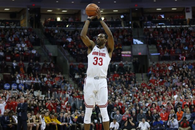 Ohio State forward Keita Bates-Diop goes up for a shot against Iowa during an NCAA college basketball game in Columbus, Ohio, Saturday, Feb. 10, 2018. Ohio State won 82-64. (AP Photo/Paul Vernon)