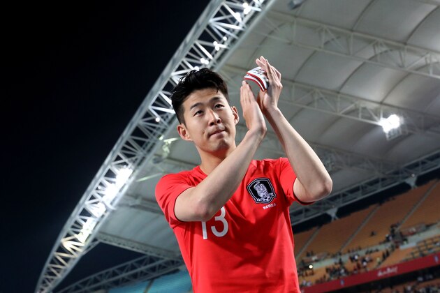 DAEGU, South Korea - MAY 28:  Son Heong-Min of South Korea celebrates after the international friendly match between South Korea and Honduras at Daegu World Cup Stadium on May 28, 2018 in Daegu, South Korea.  (Photo by Chung Sung-Jun/Getty Images)