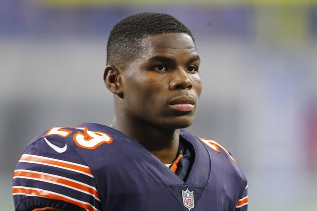 Chicago Bears running back Tarik Cohen (29) watches against the Detroit Lions during an NFL football game in Detroit, Saturday, Dec. 16, 2017. (AP Photo/Paul Sancya)