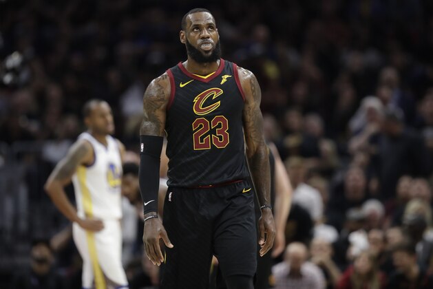 Cleveland Cavaliers' LeBron James in action in the first half of Game 4 of basketball's NBA Finals against the Golden State Warriors, Friday, June 8, 2018, in Cleveland. (AP Photo/Tony Dejak)