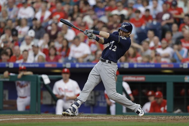 Milwaukee Brewers' Christian Yelich in a action during a baseball gameagainst the Philadelphia Phillies, Friday, June 8, 2018, in Philadelphia. (AP Photo/Matt Slocum)