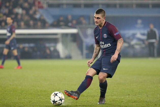 PARIS, FRANCE - MARCH 6: Marco Verratti of PSG during the UEFA Champions League Round of 16 Second Leg match between Paris Saint-Germain (PSG) and Real Madrid at Parc des Princes stadium on March 6, 2018 in Paris, France. (Photo by Jean Catuffe/Getty Images)