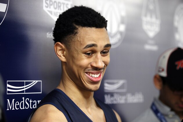 NBA draft prospect Zhaire Smith, right, from Texas Tech, smiles during a media availability after an NBA pre-draft basketball workout Monday, June 11, 2018, in Washington. (AP Photo/Alex Brandon) NBA draft prospect Zhaire Smith, right, from Texas Tech, smiles during a media availability after an NBA pre-draft basketball workout Monday, June 11, 2018, in Washington. (AP Photo/Alex Brandon)
