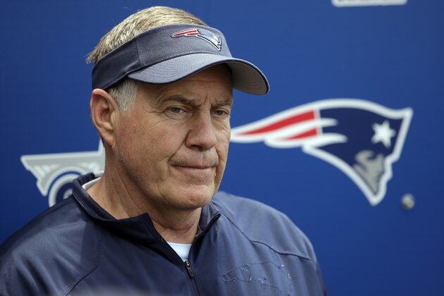 New England Patriots head coach Bill Belichick faces reporters during an NFL football minicamp practice, Tuesday, June 5, 2018, in Foxborough, Mass. (AP Photo/Steven Senne)