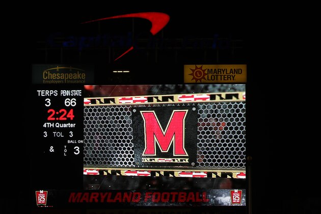 COLLEGE PARK, MD - NOVEMBER 25: The scoreboard shows the final score of the Penn State Nittany Lions and Maryland Terrapins game at Capital One Field on November 25, 2017 in College Park, Maryland. (Photo by Rob Carr/Getty Images)