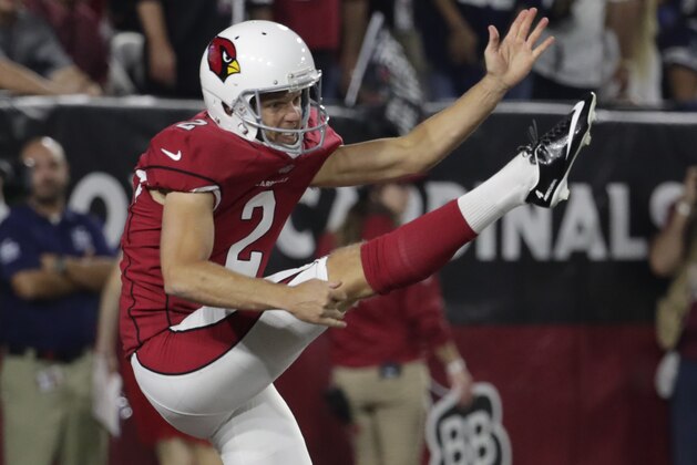 Arizona Cardinals punter Andy Lee (2) during an NFL football game against the Dallas Cowboys, Monday, Sept. 25, 2017, in Glendale, Ariz. (AP Photo/Rick Scuteri)