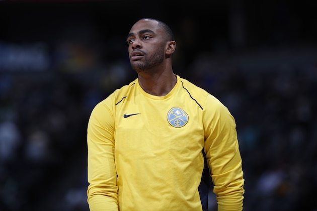 Denver Nuggets forward Darrell Arthur (00) in the second half of an NBA basketball game Tuesday, April 3, 2018, in Denver. The Nuggets won 107-104. (AP Photo/David Zalubowski)