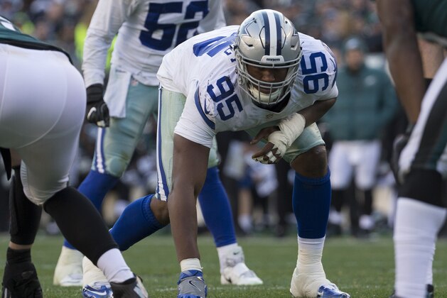 PHILADELPHIA, PA - JANUARY 1: David Irving #95 of the Dallas Cowboys plays against the Philadelphia Eagles at Lincoln Financial Field on January 1, 2017 in Philadelphia, Pennsylvania. The Eagles defeated the Cowboys 27-13. (Photo by Mitchell Leff/Getty Images)