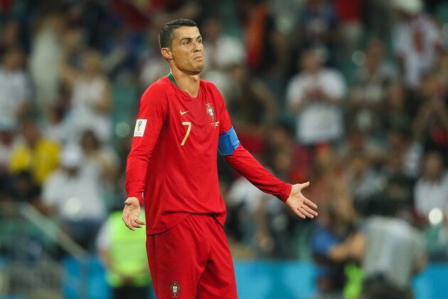 SOCHI, RUSSIA - JUNE 15: Cristiano Ronaldo of Portugal reacts after Nacho of Spain scored a goal to make it -2-3 during the 2018 FIFA World Cup Russia group B match between Portugal and Spain at Fisht Stadium on June 15, 2018 in Sochi, Russia. (Photo by Matthew Ashton - AMA/Getty Images) SOCHI, RUSSIA - JUNE 15: Cristiano Ronaldo of Portugal reacts after Nacho of Spain scored a goal to make it -2-3 during the 2018 FIFA World Cup Russia group B match between Portugal and Spain at Fisht Stadium on June 15, 2018 in Sochi, Russia. (Photo by Matthew Ashton - AMA/Getty Images)