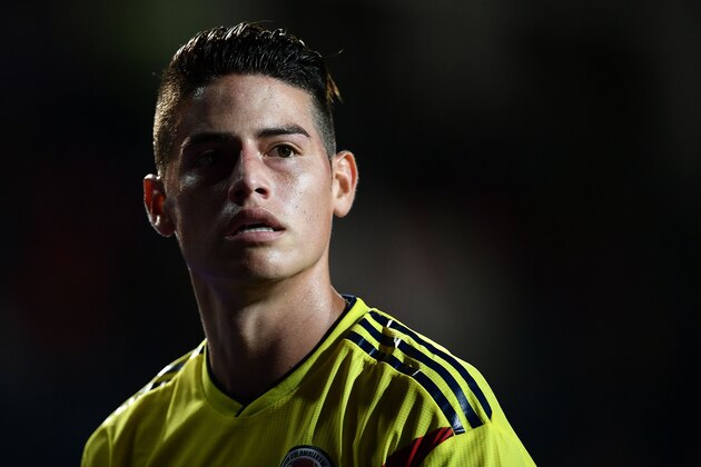 Colombia national football team forward James Rodriguez looks on during the international friendly football match between Egypt and Colombia at 'Atleti Azzurri d'Italia Stadium' in Bergamo on June 1, 2018. (Photo by MARCO BERTORELLO / AFP)        (Photo credit should read MARCO BERTORELLO/AFP/Getty Images)