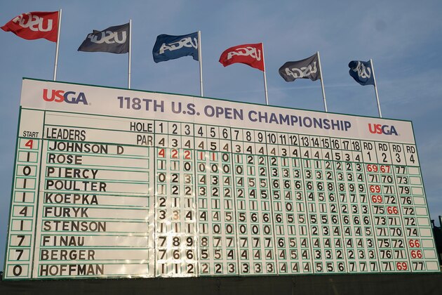 SOUTHAMPTON, NY - JUNE 16: The leaderboard on the 18th hole is seen during the third round of the 2018 U.S. Open at Shinnecock Hills Golf Club on June 16, 2018 in Southampton, New York. (Photo by Ross Kinnaird/Getty Images) SOUTHAMPTON, NY - JUNE 16: The leaderboard on the 18th hole is seen during the third round of the 2018 U.S. Open at Shinnecock Hills Golf Club on June 16, 2018 in Southampton, New York. (Photo by Ross Kinnaird/Getty Images)