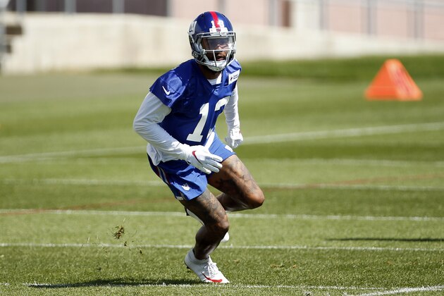 New York Giants wide receiver Odell Beckham (13) during the team's NFL football organized activities, Tuesday, June 12, 2018, in East Rutherford, N.J.. (AP Photo/Adam Hunger)