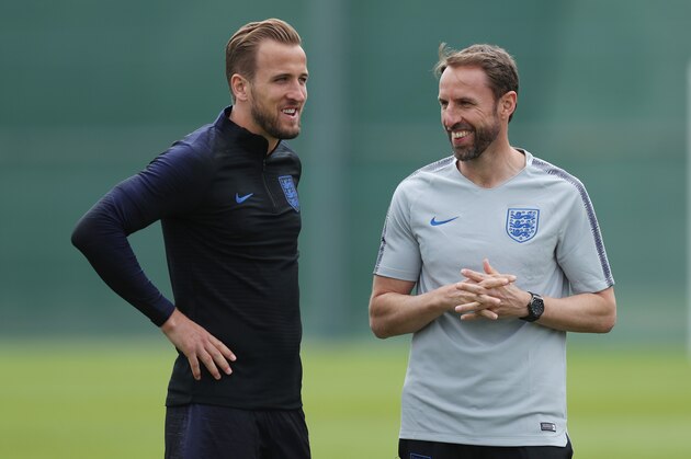 SAINT PETERSBURG, RUSSIA - JUNE 13: England manager Gareth Southgate and captain Harry Kane during a training session as part of the England media access at Spartak Zelenogorsk Stadium ahead of the FIFA World Cup 2018 on June 13, 2018 in Saint Petersburg, Russia. (Photo by Alex Morton/Getty Images) SAINT PETERSBURG, RUSSIA - JUNE 13: England manager Gareth Southgate and captain Harry Kane during a training session as part of the England media access at Spartak Zelenogorsk Stadium ahead of the FIFA World Cup 2018 on June 13, 2018 in Saint Petersburg, Russia. (Photo by Alex Morton/Getty Images)