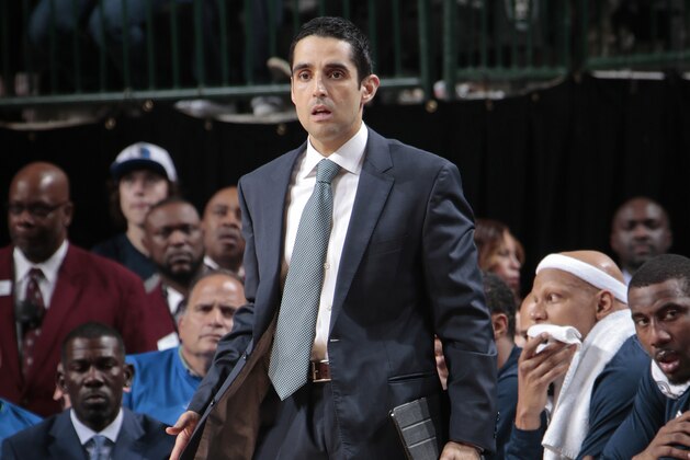 DALLAS, TX - APRIL 24:  Kaleb Canales of the Dallas Mavericks coaches against the Houston Rockets during Game Three of the Western Conference Quarterfinals of the 2015 NBA Playoffs on April 24, 2015 at the American Airlines Center in Dallas, Texas. NOTE TO USER: User expressly acknowledges and agrees that, by downloading and or using this photograph, User is consenting to the terms and conditions of the Getty Images License Agreement. Mandatory Copyright Notice: Copyright 2015 NBAE (Photo by Glenn James/NBAE via Getty Images)
