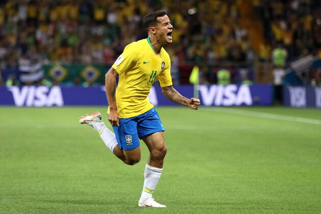 ROSTOV-ON-DON, RUSSIA - JUNE 17:  Philippe Coutinho of Brazil celebrates after scoring his team's first goal during the 2018 FIFA World Cup Russia group E match between Brazil and Switzerland at Rostov Arena on June 17, 2018 in Rostov-on-Don, Russia.  (Photo by Kevin C. Cox/Getty Images)