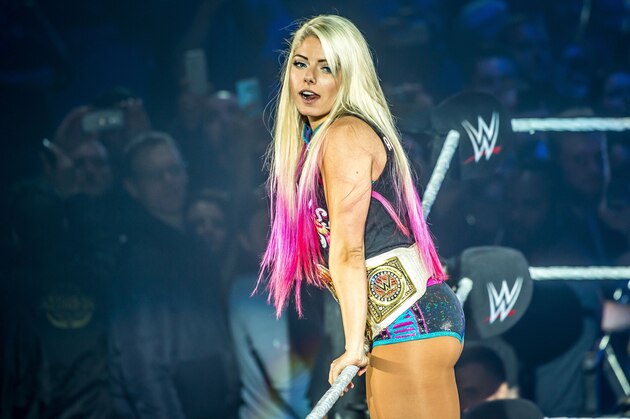 Alexa Bliss gestures in the ring during the WWE show at Zenith Arena on may 09, 2017 in Lille, France. / AFP PHOTO / PHILIPPE HUGUEN        (Photo credit should read PHILIPPE HUGUEN/AFP/Getty Images)