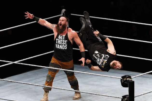 PARIS, FRANCE - MAY 19:  Braun Strowman (L) in action vs Kevin Owens during WWE Live AccorHotels Arena Popb Paris Bercy on May 19, 2018 in Paris, France.  (Photo by Sylvain Lefevre/Getty Images)
