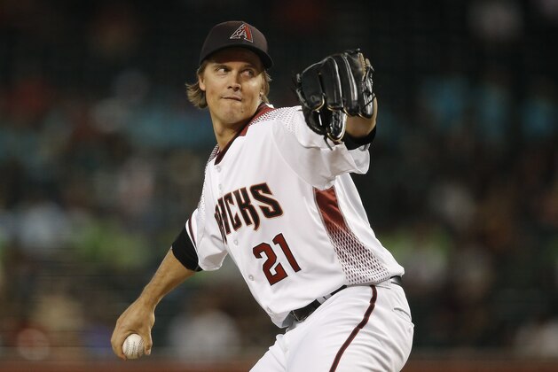 Arizona Diamondbacks starting pitcher Zack Greinke throws a pitch against the Pittsburgh Pirates during the second inning of a baseball game Wednesday, June 13, 2018, in Phoenix. The Pirates defeated the Diamondbacks 5-4. (AP Photo/Ross D. Franklin)