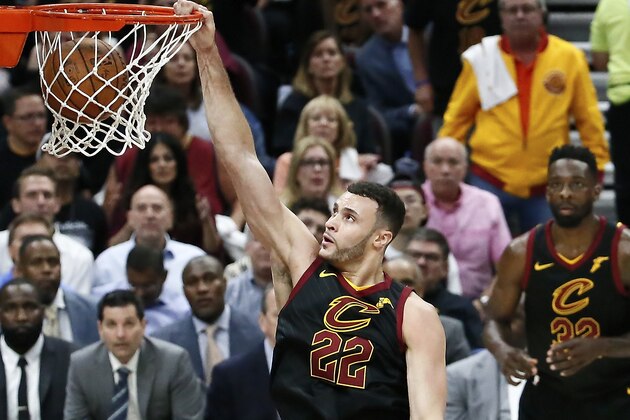 CLEVELAND, CA - JUN 8:  Larry Nance Jr. #22 of the Cleveland Cavaliers dunks the ball against the Golden State Warriors in Game Four of the 2018 NBA Finals won 108-85 by the Golden State Warriors over the Cleveland Cavaliers at the Quicken Loans Arena on June 6, 2018 in Cleveland, Ohio. NOTE TO USER: User expressly acknowledges and agrees that, by downloading and or using this photograph, User is consenting to the terms and conditions of the Getty Images License Agreement. Mandatory Copyright Notice: Copyright 2018 NBAE (Photo by Chris Elise/NBAE via Getty Images)
